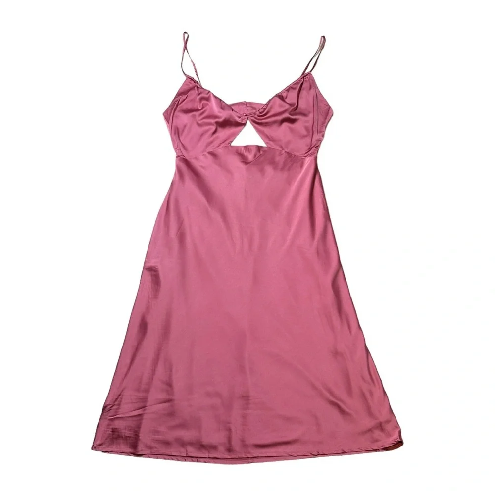 Petal + Pup Pink Poppy Cutout Midi Satin Dress US XL - Picture 2 of 9